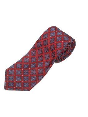 METROPOLITAN MUSEUM OF ART Red Blue Ornate Floral Diamond Men's Silk Neck Tie